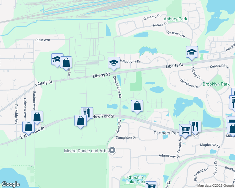 map of restaurants, bars, coffee shops, grocery stores, and more near 505 Declaration Lane in Aurora