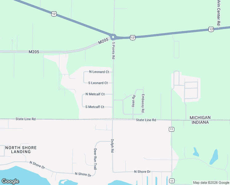 map of restaurants, bars, coffee shops, grocery stores, and more near 71255 5 Points Road in Edwardsburg