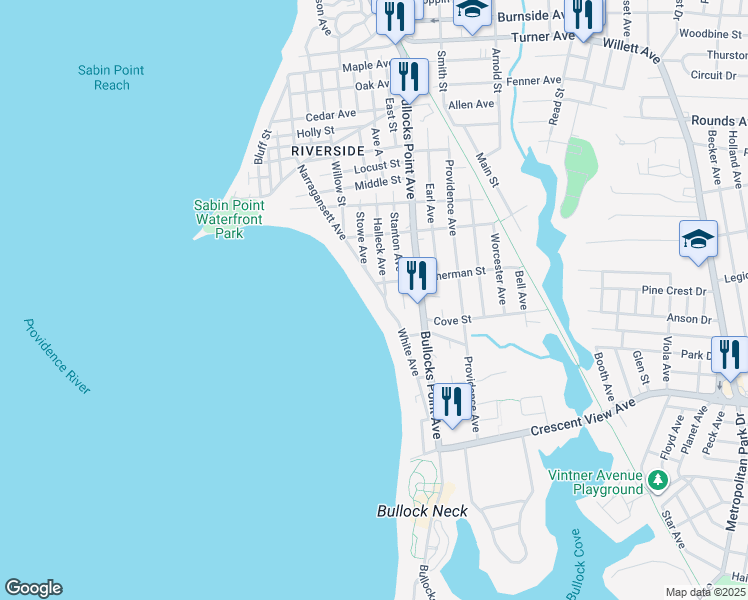 map of restaurants, bars, coffee shops, grocery stores, and more near 236 Narragansett Avenue in East Providence