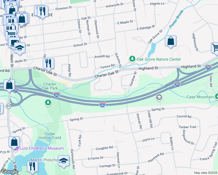 map of restaurants, bars, coffee shops, grocery stores, and more near 113 Sycamore Lane in Manchester