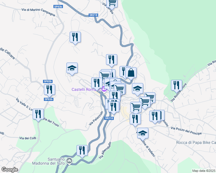 map of restaurants, bars, coffee shops, grocery stores, and more near 49 Via Frascati in Rocca di Papa