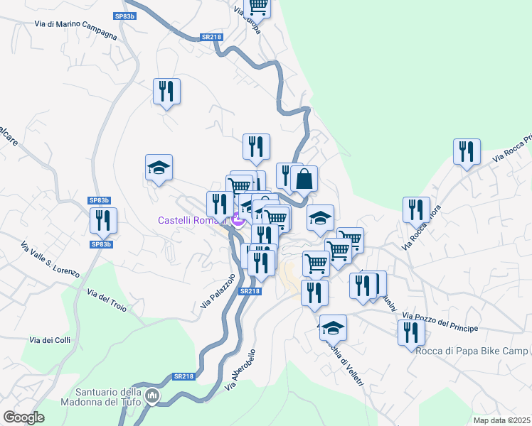 map of restaurants, bars, coffee shops, grocery stores, and more near 161 Via Frascati in Rocca di Papa