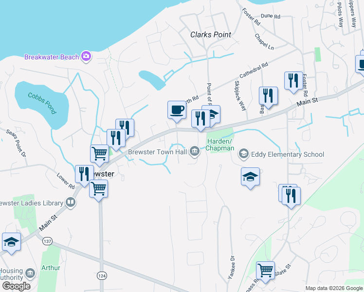 map of restaurants, bars, coffee shops, grocery stores, and more near 29 Williams Drive in Brewster