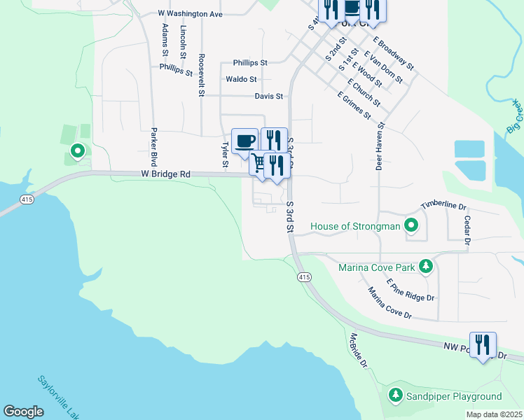 map of restaurants, bars, coffee shops, grocery stores, and more near 408 Sandpiper Court in Polk City