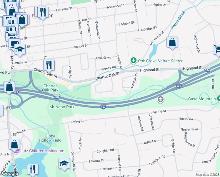 map of restaurants, bars, coffee shops, grocery stores, and more near 113 Sycamore Lane in Manchester