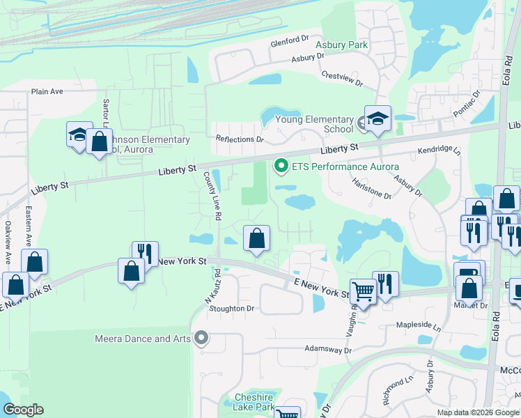 map of restaurants, bars, coffee shops, grocery stores, and more near 2322 Hudson Circle in Aurora