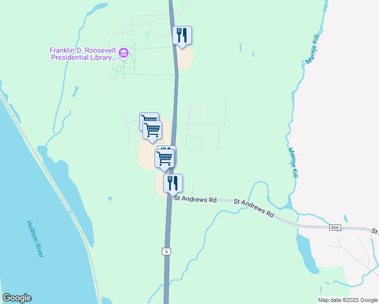 map of restaurants, bars, coffee shops, grocery stores, and more near 19 Red Barn Road in Hyde Park