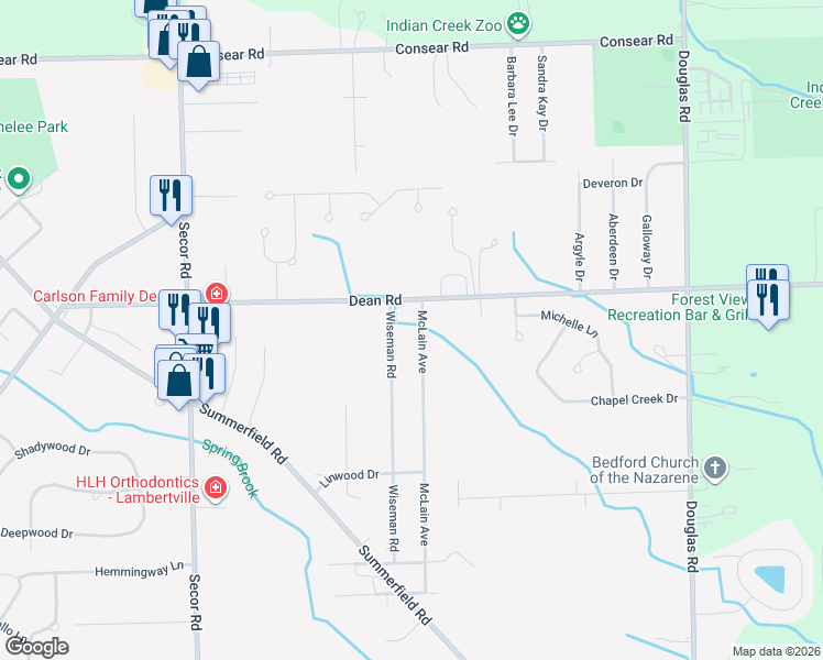 map of restaurants, bars, coffee shops, grocery stores, and more near 8149 McLain Avenue in Lambertville