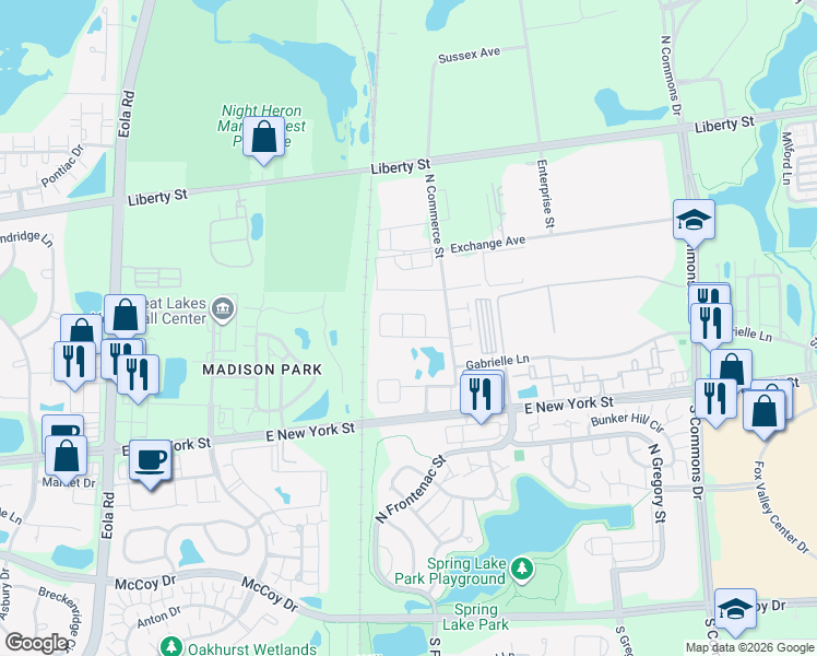 map of restaurants, bars, coffee shops, grocery stores, and more near 3470 Bradbury Circle in Aurora