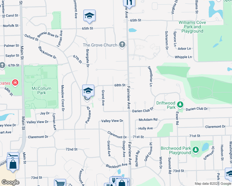 map of restaurants, bars, coffee shops, grocery stores, and more near 6812 Osage Avenue in Downers Grove