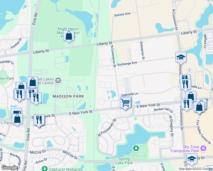 map of restaurants, bars, coffee shops, grocery stores, and more near 3466 Bradbury Circle in Aurora