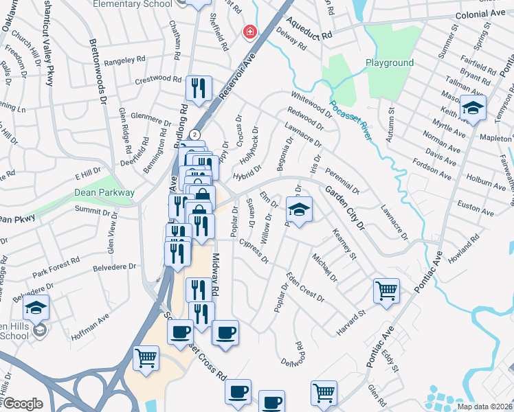 map of restaurants, bars, coffee shops, grocery stores, and more near 20 Susan Drive in Cranston