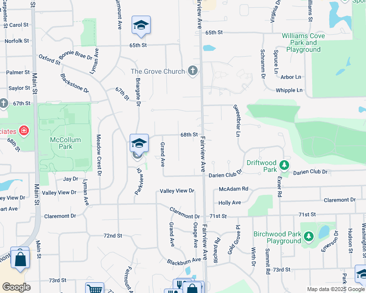 map of restaurants, bars, coffee shops, grocery stores, and more near 6812 Osage Avenue in Downers Grove