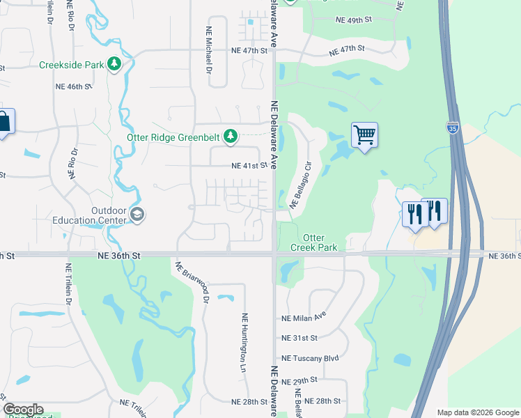 map of restaurants, bars, coffee shops, grocery stores, and more near 3712 Northeast Cottonwood Lane in Ankeny