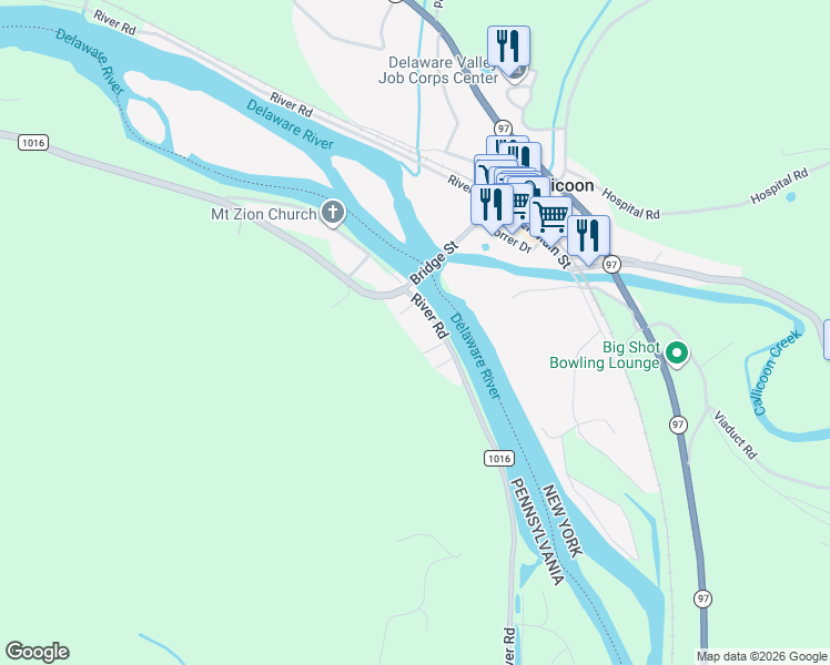 map of restaurants, bars, coffee shops, grocery stores, and more near 2585B River Road in Damascus