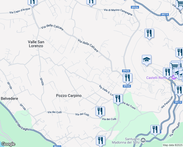 map of restaurants, bars, coffee shops, grocery stores, and more near 15 Via delle Calcare in Rocca di Papa