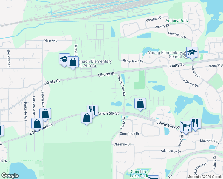 map of restaurants, bars, coffee shops, grocery stores, and more near 560 Declaration Lane in Aurora