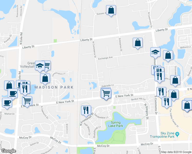 map of restaurants, bars, coffee shops, grocery stores, and more near 424 North Commerce Street in Aurora