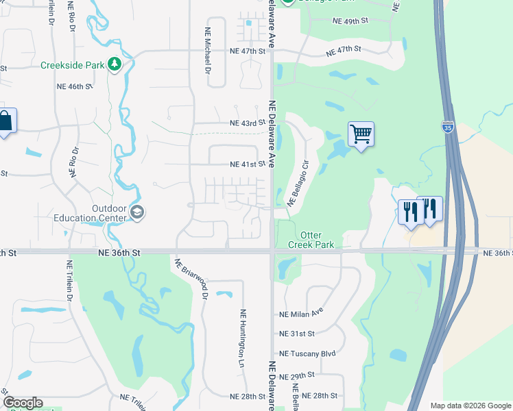 map of restaurants, bars, coffee shops, grocery stores, and more near 3712 Northeast Cottonwood Lane in Ankeny