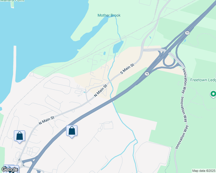 map of restaurants, bars, coffee shops, grocery stores, and more near 5455 North Main Street in Fall River