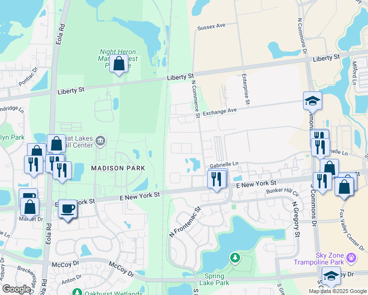 map of restaurants, bars, coffee shops, grocery stores, and more near 3466 Bradbury Circle in Aurora