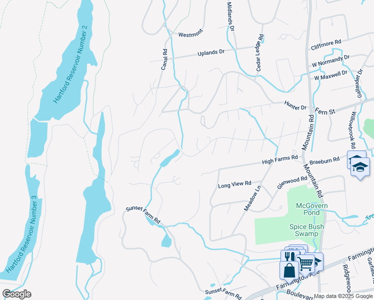 map of restaurants, bars, coffee shops, grocery stores, and more near 124 Stoner Drive in West Hartford