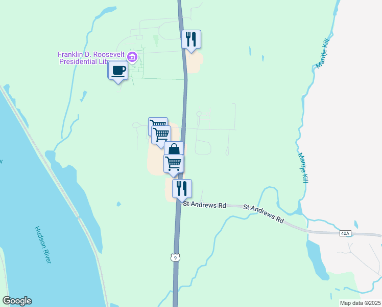 map of restaurants, bars, coffee shops, grocery stores, and more near 19 Red Barn Road in Hyde Park