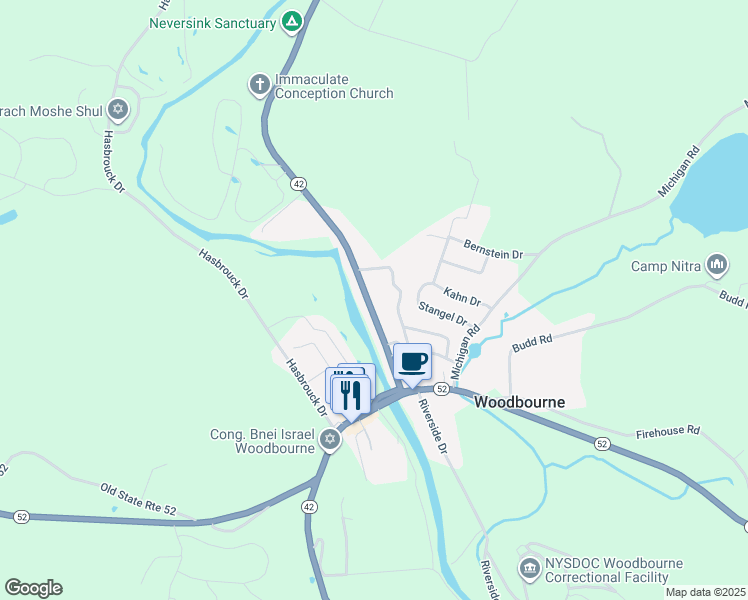 map of restaurants, bars, coffee shops, grocery stores, and more near 6207 New York 42 in Woodbourne