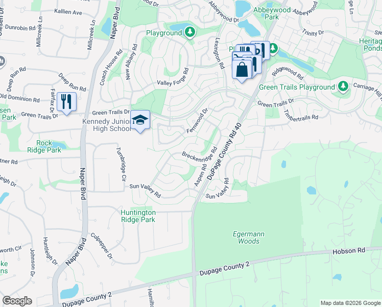 map of restaurants, bars, coffee shops, grocery stores, and more near 6714 Breckenridge Road in Lisle