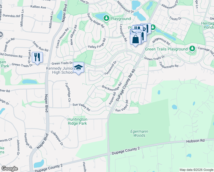 map of restaurants, bars, coffee shops, grocery stores, and more near 6714 Breckenridge Road in Lisle