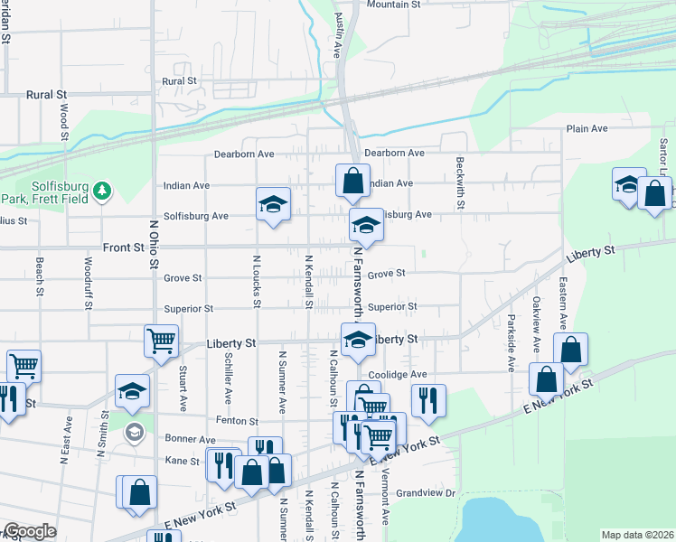map of restaurants, bars, coffee shops, grocery stores, and more near 1328 Grove Street in Aurora