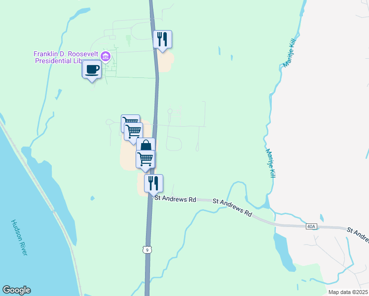 map of restaurants, bars, coffee shops, grocery stores, and more near 29 Red Barn Road in Hyde Park