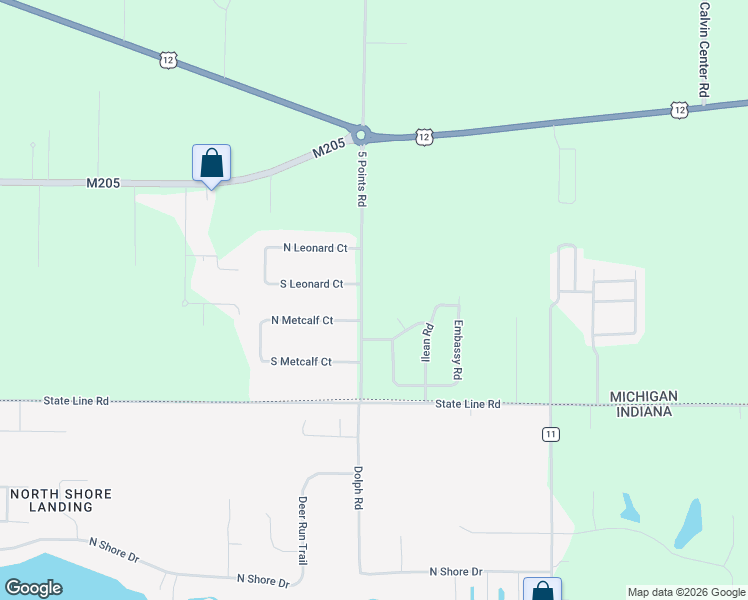 map of restaurants, bars, coffee shops, grocery stores, and more near 71255 5 Points Road in Edwardsburg