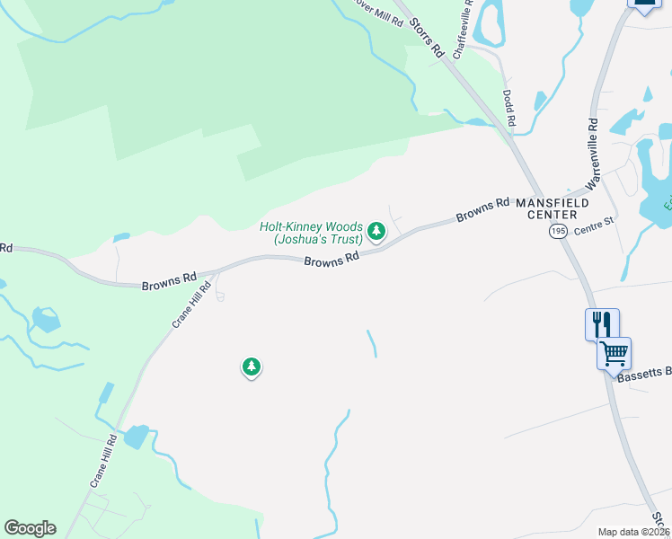 map of restaurants, bars, coffee shops, grocery stores, and more near 105 Browns Road in Mansfield