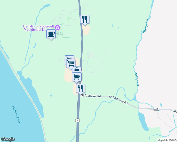 map of restaurants, bars, coffee shops, grocery stores, and more near 19 Red Barn Road in Hyde Park