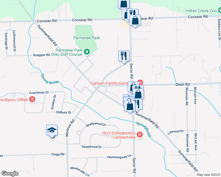 map of restaurants, bars, coffee shops, grocery stores, and more near 8130 Delray Street in Lambertville