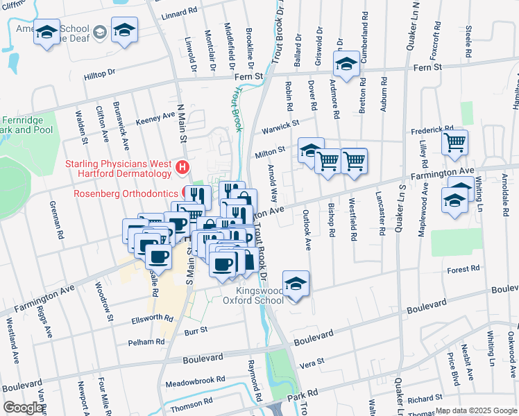 map of restaurants, bars, coffee shops, grocery stores, and more near 906 Farmington Avenue in West Hartford