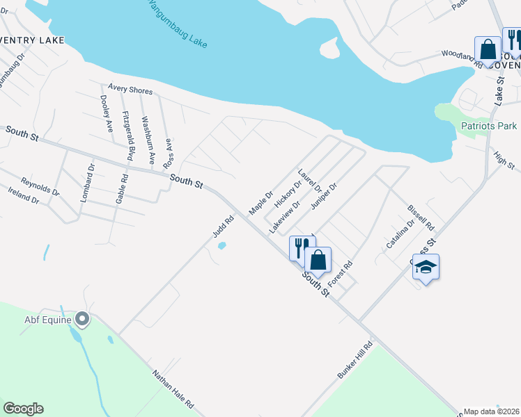 map of restaurants, bars, coffee shops, grocery stores, and more near 1586 South Street in Coventry
