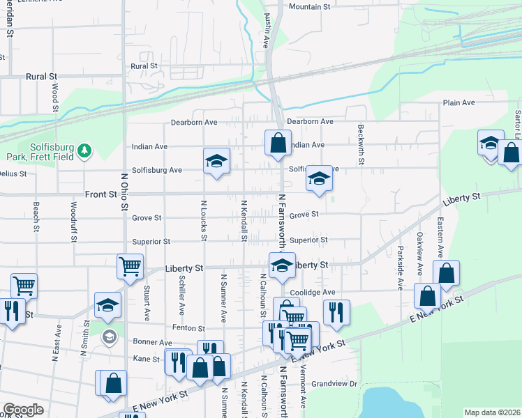 map of restaurants, bars, coffee shops, grocery stores, and more near 1328 Grove Street in Aurora