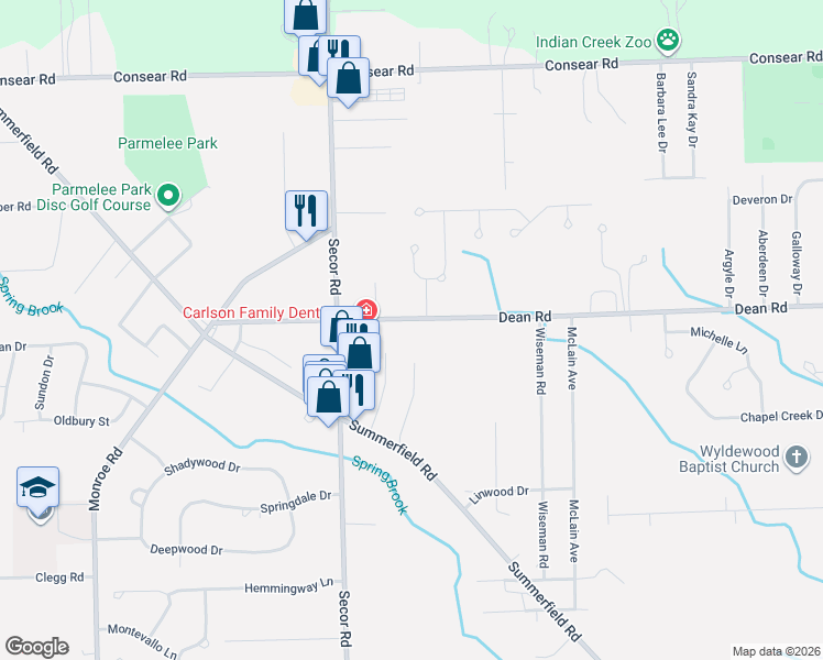map of restaurants, bars, coffee shops, grocery stores, and more near 8161 Webster Drive in Lambertville