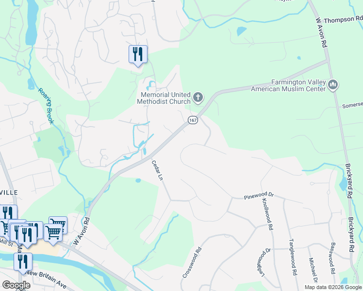 map of restaurants, bars, coffee shops, grocery stores, and more near 8 Morgan Place in Farmington