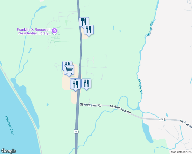map of restaurants, bars, coffee shops, grocery stores, and more near 29 Red Barn Road in Hyde Park