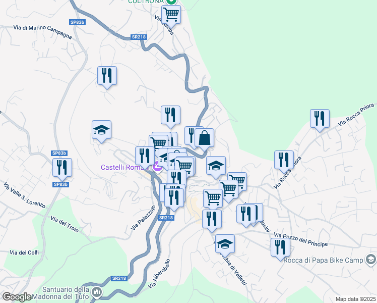 map of restaurants, bars, coffee shops, grocery stores, and more near 161 Via Frascati in Rocca di Papa