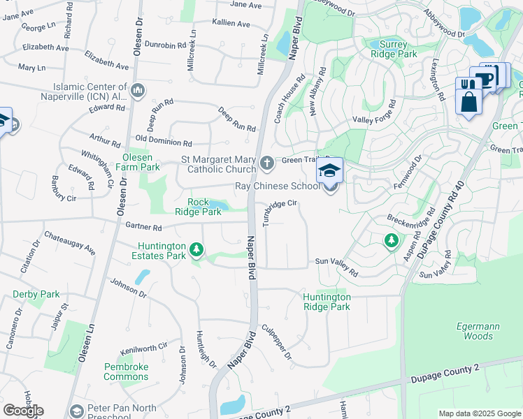 map of restaurants, bars, coffee shops, grocery stores, and more near in Naperville