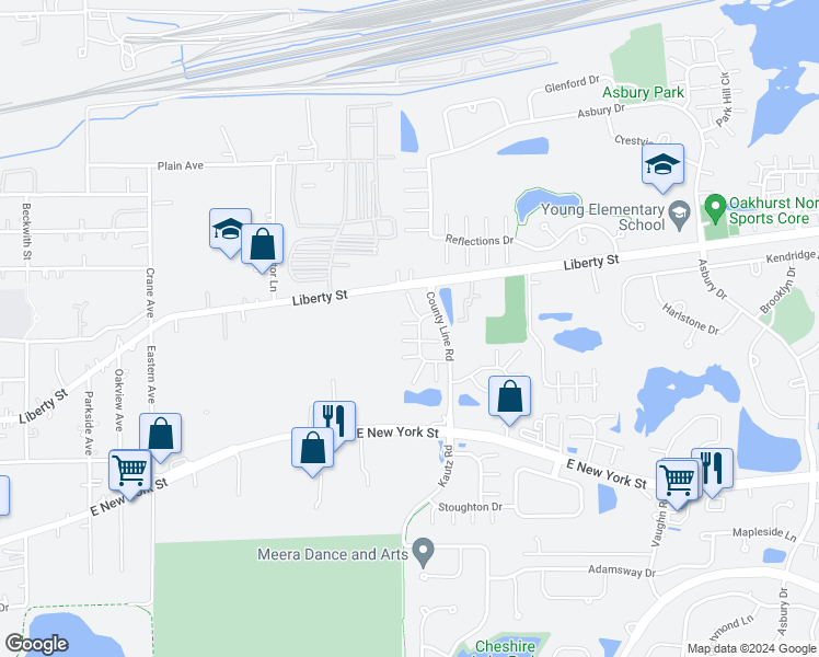 map of restaurants, bars, coffee shops, grocery stores, and more near 588 Declaration Lane in Aurora