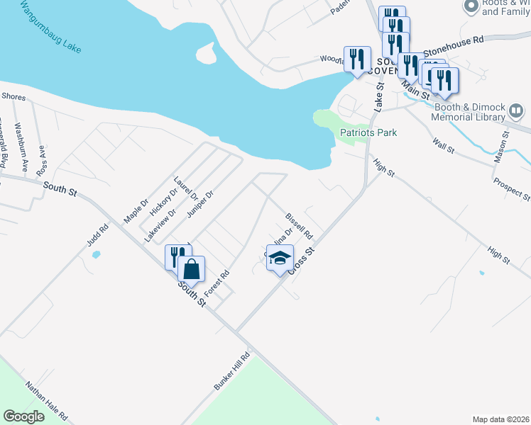 map of restaurants, bars, coffee shops, grocery stores, and more near 175 Forest Road in Coventry