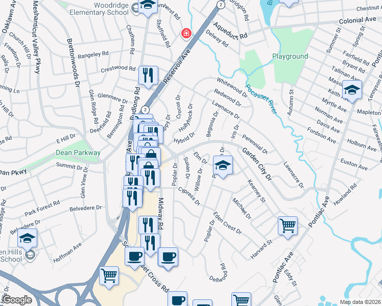 map of restaurants, bars, coffee shops, grocery stores, and more near 20 Susan Drive in Cranston