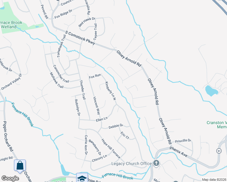 map of restaurants, bars, coffee shops, grocery stores, and more near 38 Kimberly Lane North in Cranston