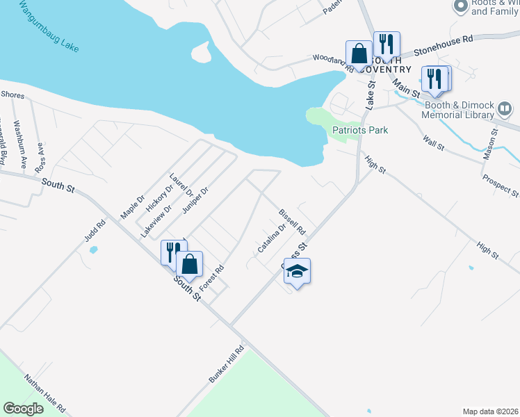 map of restaurants, bars, coffee shops, grocery stores, and more near 198 Forest Road in Coventry
