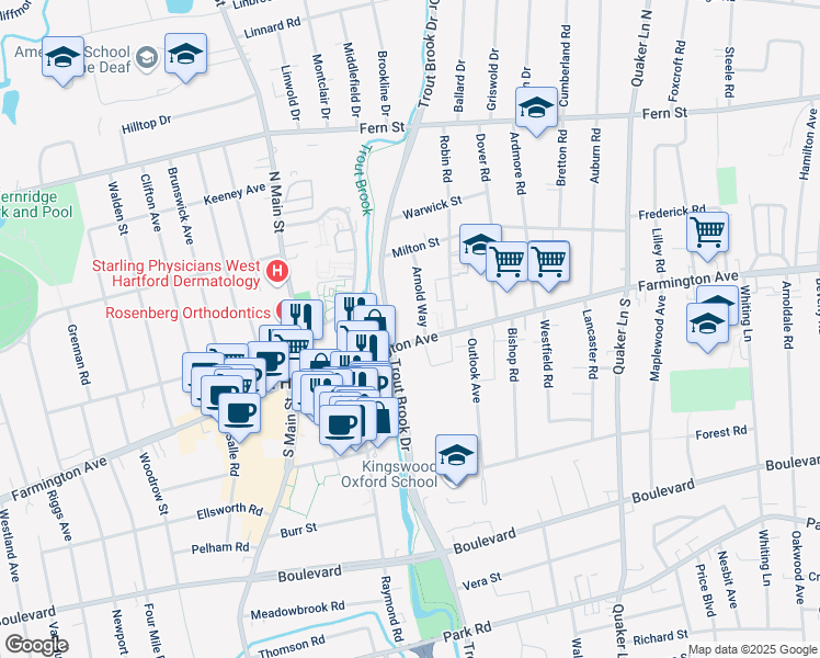 map of restaurants, bars, coffee shops, grocery stores, and more near 906 Farmington Avenue in West Hartford